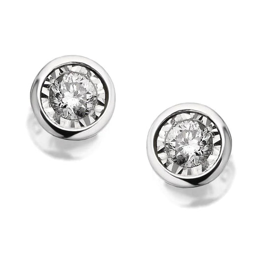 2 Ct Bezel Set Round Cut Stud Earrings Real Diamond Cut Mounting White Gold