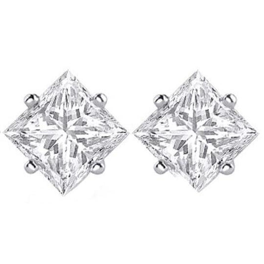 2 Ct Four Prong Set Princess Cut Natural Earth Mined Diamond F Vs1 Stud Earring