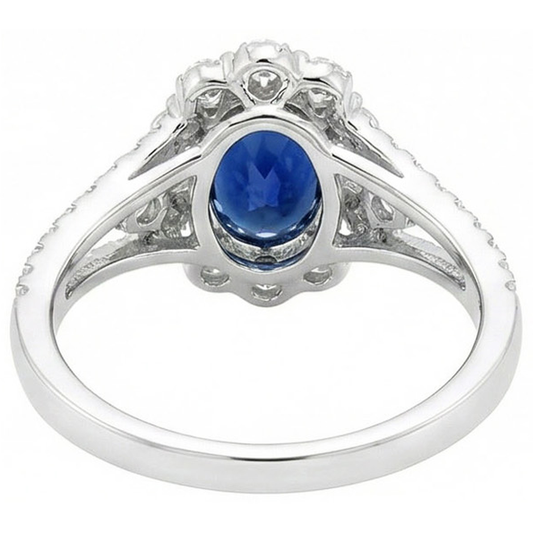 2 Ct Oval Ceylon Sapphire And Natural Earth Mined Diamond Wedding Ring White Gold 14K