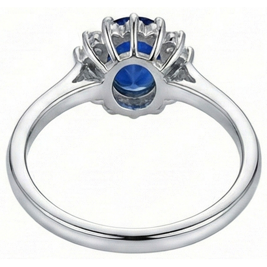 2 Ct Oval Cut Ceylon Sapphire And Natural Earth Mined Diamond Ring White Gold 14K