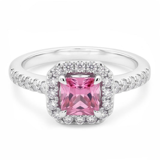 2 Ct Pink Sapphire And Natural Earth Mined Diamond Ring 14K White Gold