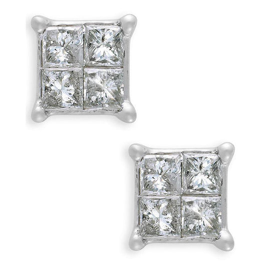 2 Ct Princess Cut Natural Diamond Stud Earring 14K White Gold