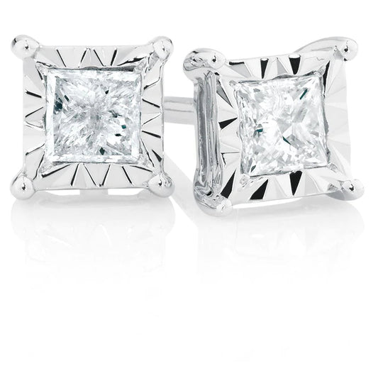 2 Ct Princess Cut Real Diamond Stud Earring 14K White Gold New