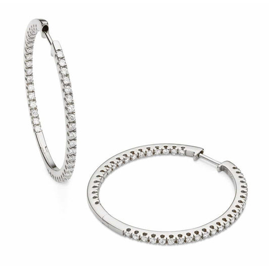 2 Ct Round Diamond Hoop Genuine Earring Pair 14K White Gold