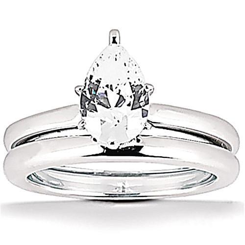 2 Cts. Real Diamond Pear Cut Engagement Band Set Gold Ring New