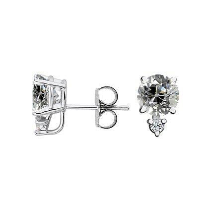 2 Stone Real Natural Earth Mined Diamond Studs Old Miner Earrings 2.50 Carats Push Backs
