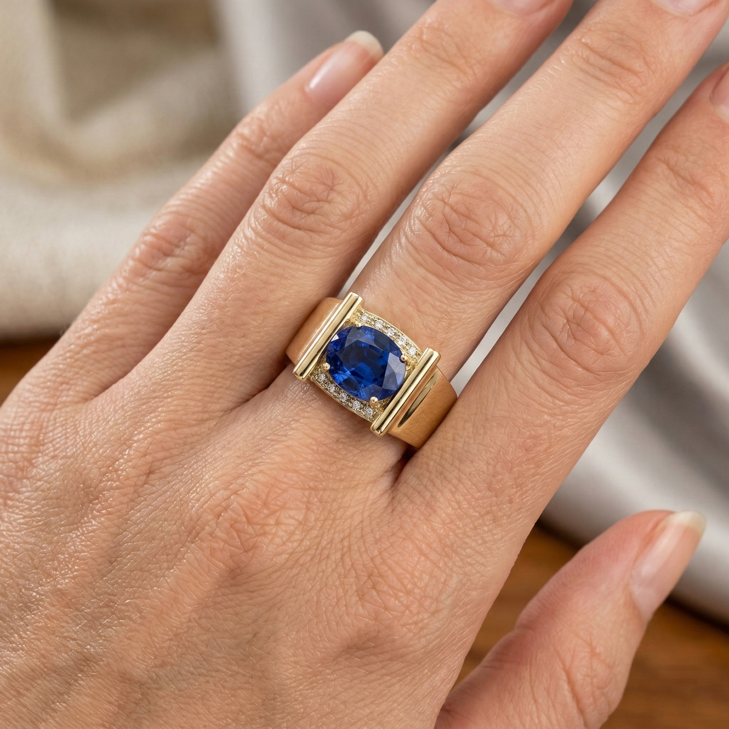 2.25 Carats Natural Earth Mined DIAMOND ( NOT LAB GROWN ) Ceylon Sapphire Men's Ring Jewellery Gold 14K