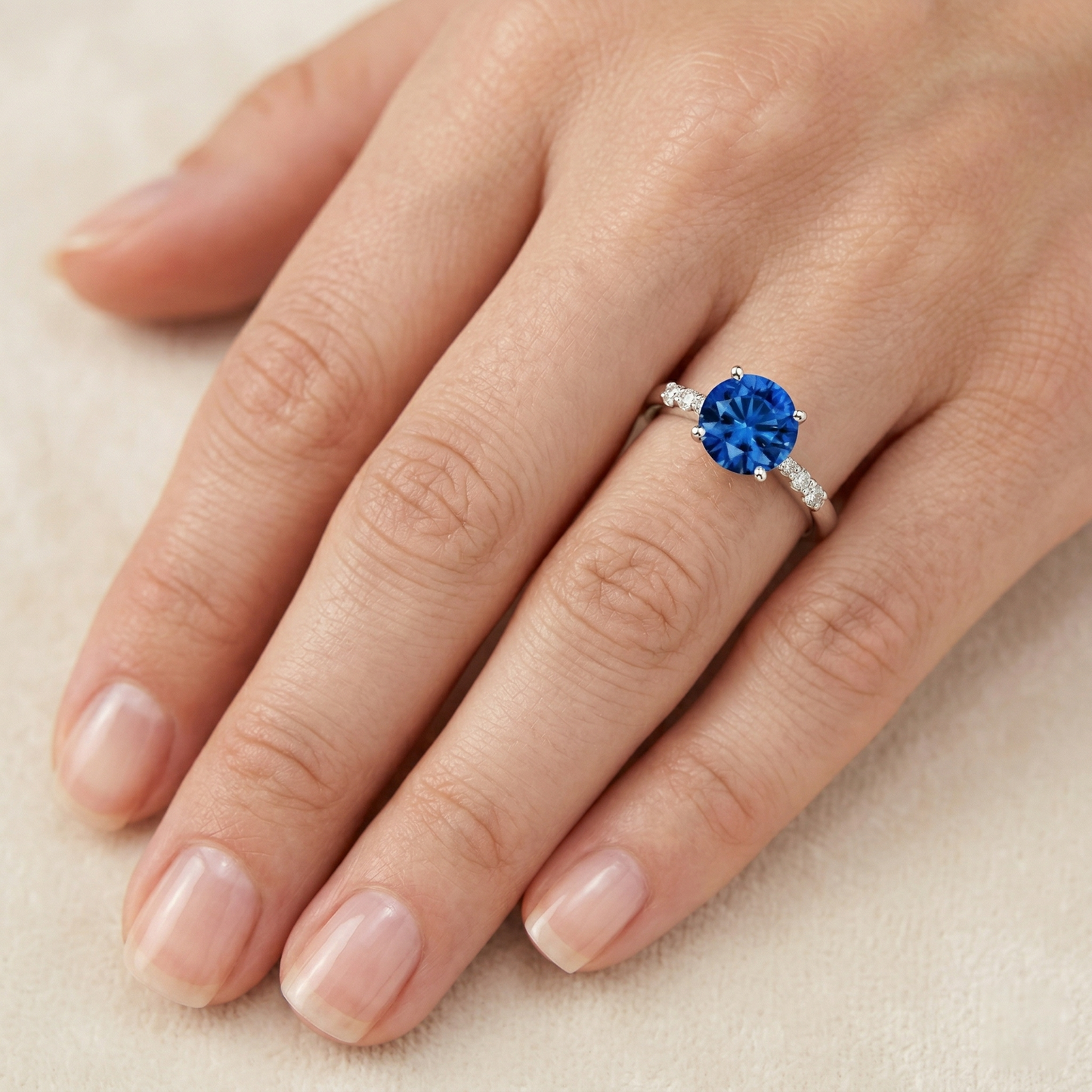 2.75 Ct. Blue Round Sapphire Gemstone Natural Earth Mined Diamond Ring