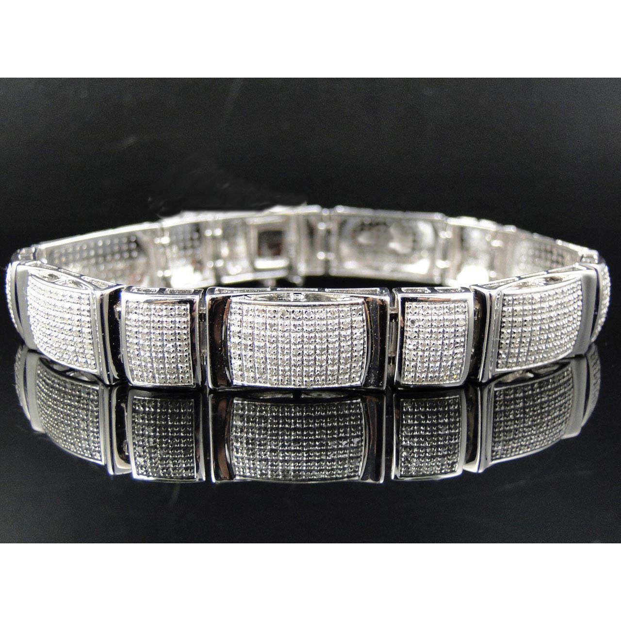20 Carats Princess Shape Real Diamond Men Bracelet White Gold 14K