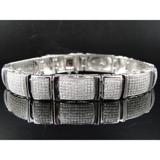 20 Carats Princess Shape Real Diamond Men Bracelet White Gold 14K