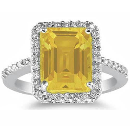 22 Carats Yellow Citrine And Natural Earth Mined Diamond Wedding Ring White Gold Jewellery