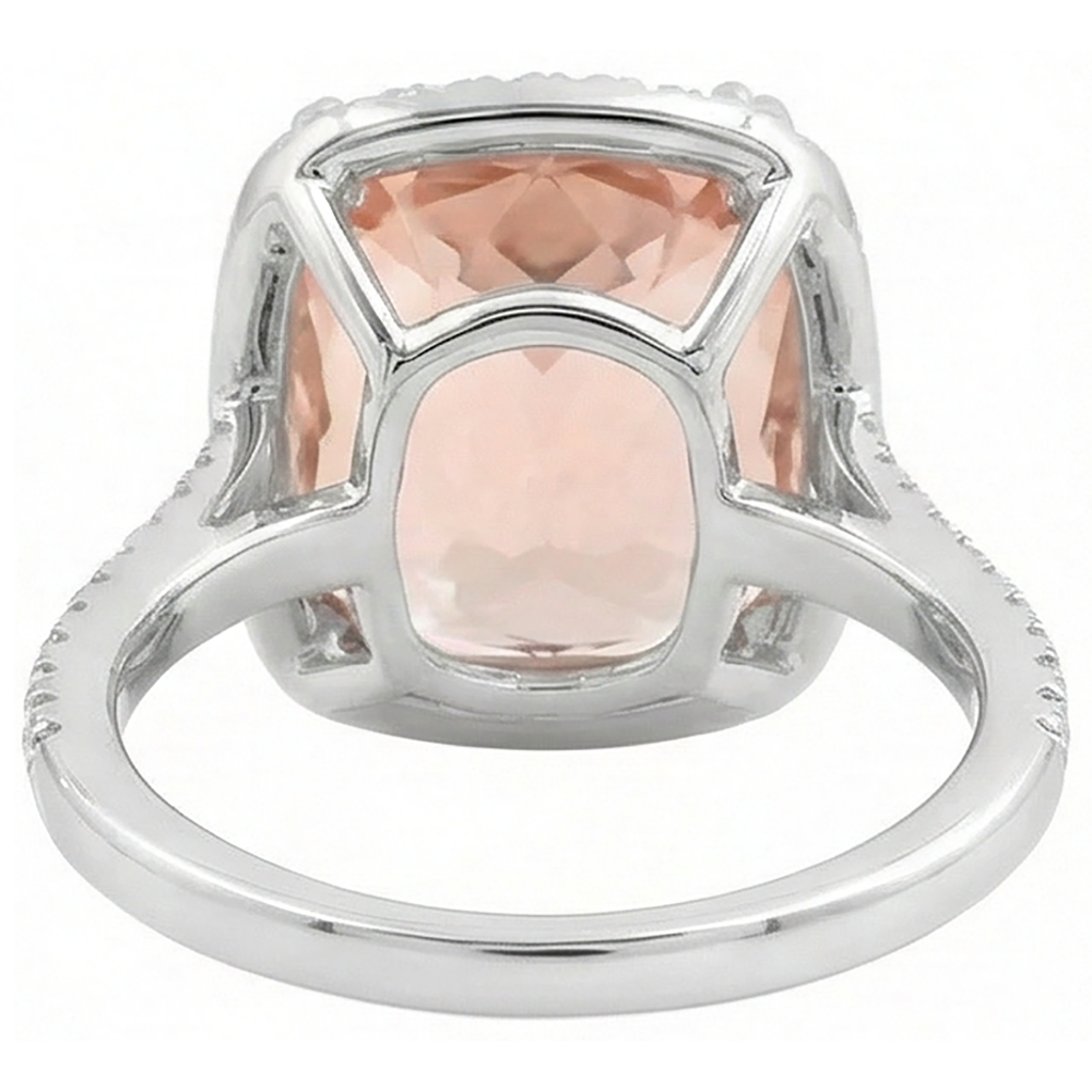 23.05 Ct Big Morganite With Natural Earth Mined Diamonds Wedding Ring Gold White 14K