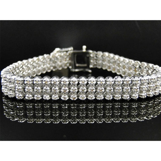 24 Carats Round Three Row Real Diamond Men Bracelet White Gold 14K