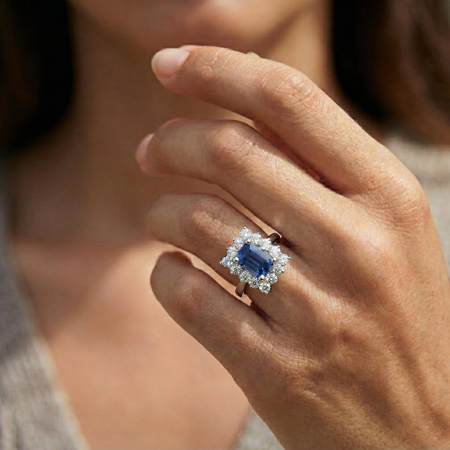 natural round sapphire 2ct ring three quarter angle