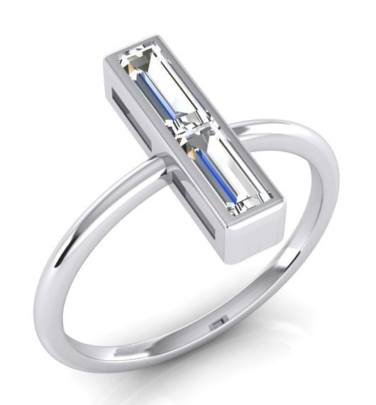 2 Stone Ring 2 carats Natural Diamonds Baguettes