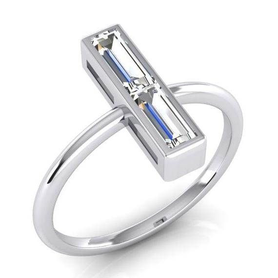 2 Stone Ring 2 carats Natural Diamonds Baguettes
