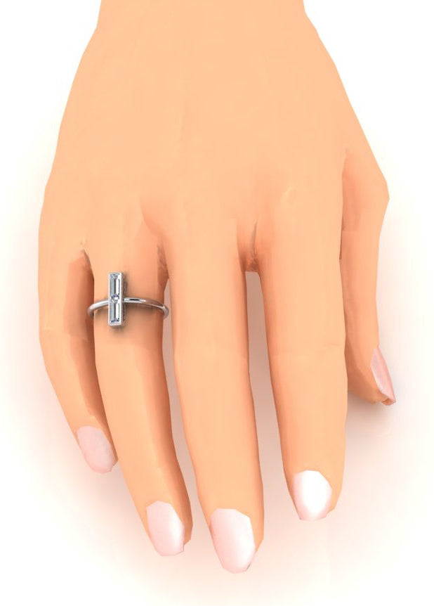 2 Stone Ring 2 carats Natural Diamonds Baguettes