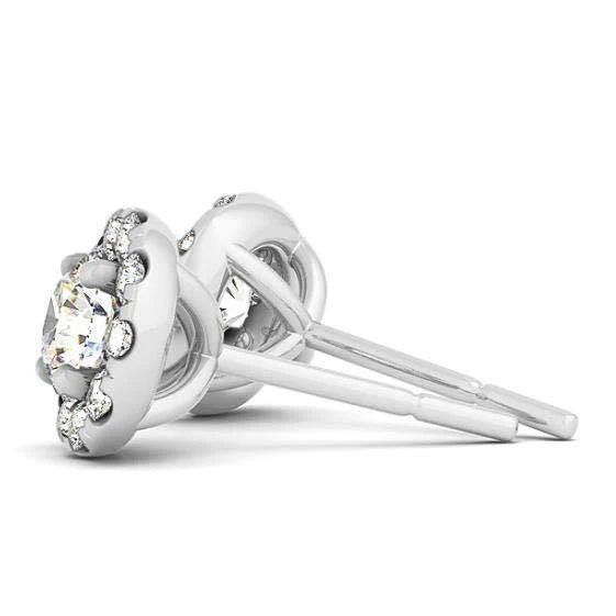 2.00 Carats White Gold Round Natural Diamonds Halo Stud Earrings Pair