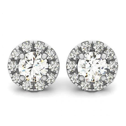 2.00 Carats White Gold Round Natural Diamonds Halo Stud Earrings Pair