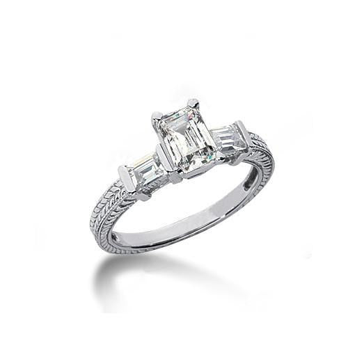 2.01 Carat Emerald Genuine Diamonds 3 Stone Engagement Ring