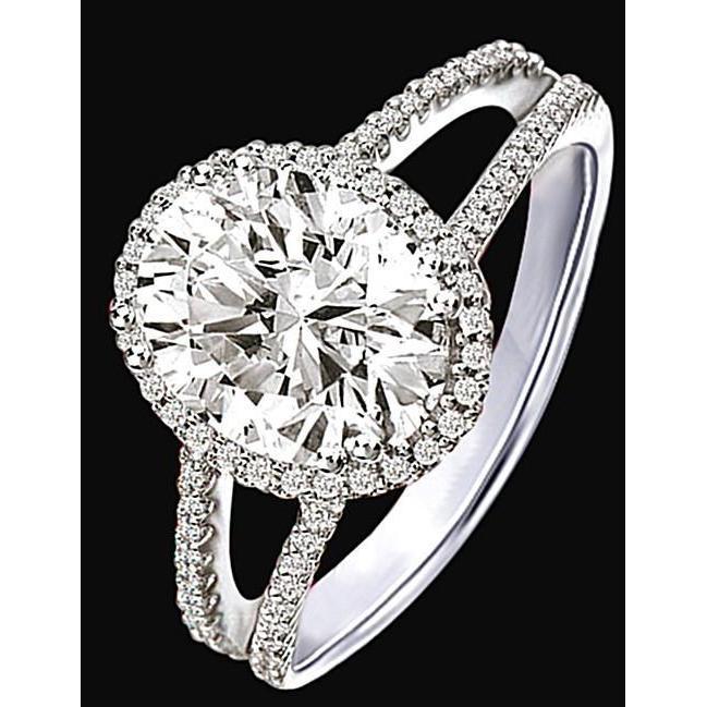 2.30 Carat Halo Real Diamonds Engagement Ring Double Shank White Gold 14K
