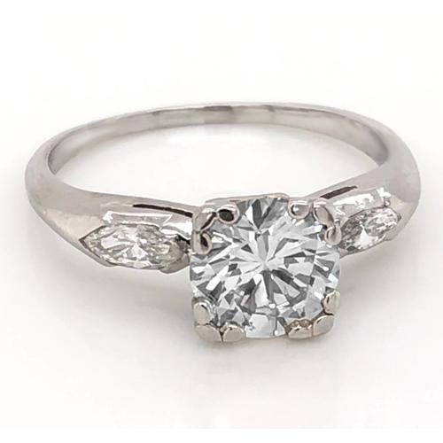 2.30 Carats Round & Marquise Genuine Diamond 3 Stone Ring