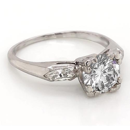 Round & Marquise Genuine Diamond 3 Stone Ring White Gold 14K