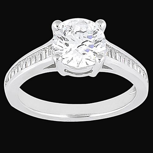 2.31 Carat Round Wedding Ring With Baguette Real Diamonds White Gold