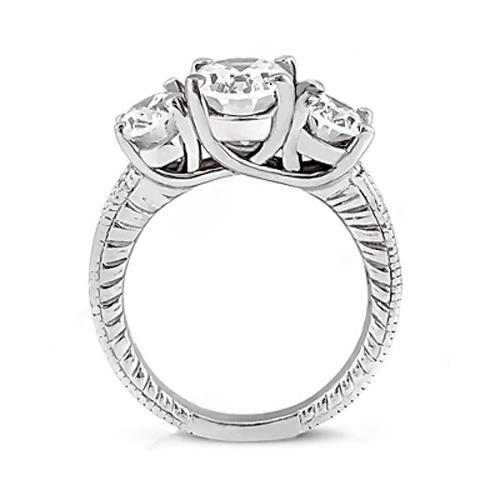 2.31 Carat Three Stone Wedding Diamond Ring Vintage Style New