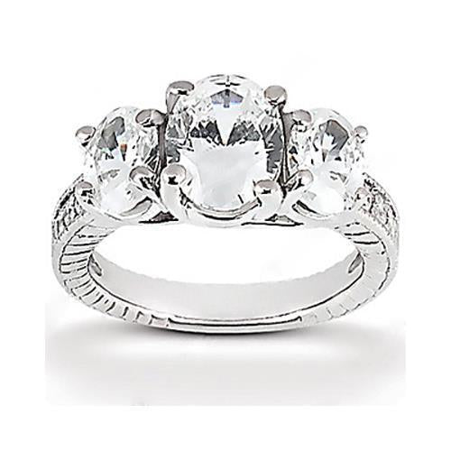 2.31 Carat Three Stone Wedding Natural Earth Mined Diamond Ring Vintage Style New