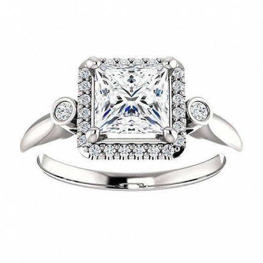 2.31 Carats Three Stone Style With Accents Princess Real Natural Earth Mined Diamond Ring