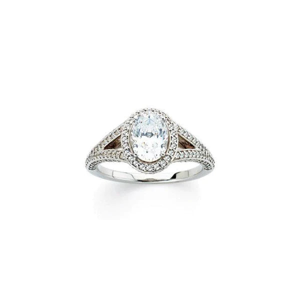 2.35 Carats Real Diamond Oval Halo Anniversary Ring Split Shank White Gold 14K