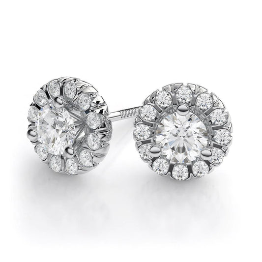 2.40 Carats Real Gorgeous Diamond Lady Stud Halo Earrings White Gold