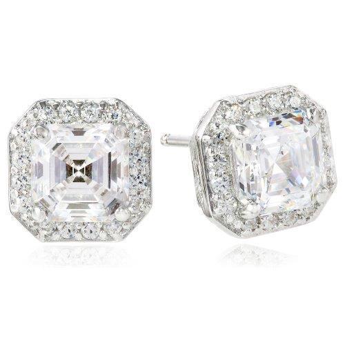 2.44 Carats Halo Genuine Diamond Stud Earrings Asscher And Round Diamond