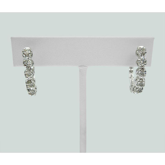 2.5 Carats Round Genuine Diamond Lady Hoop Earring Solid White