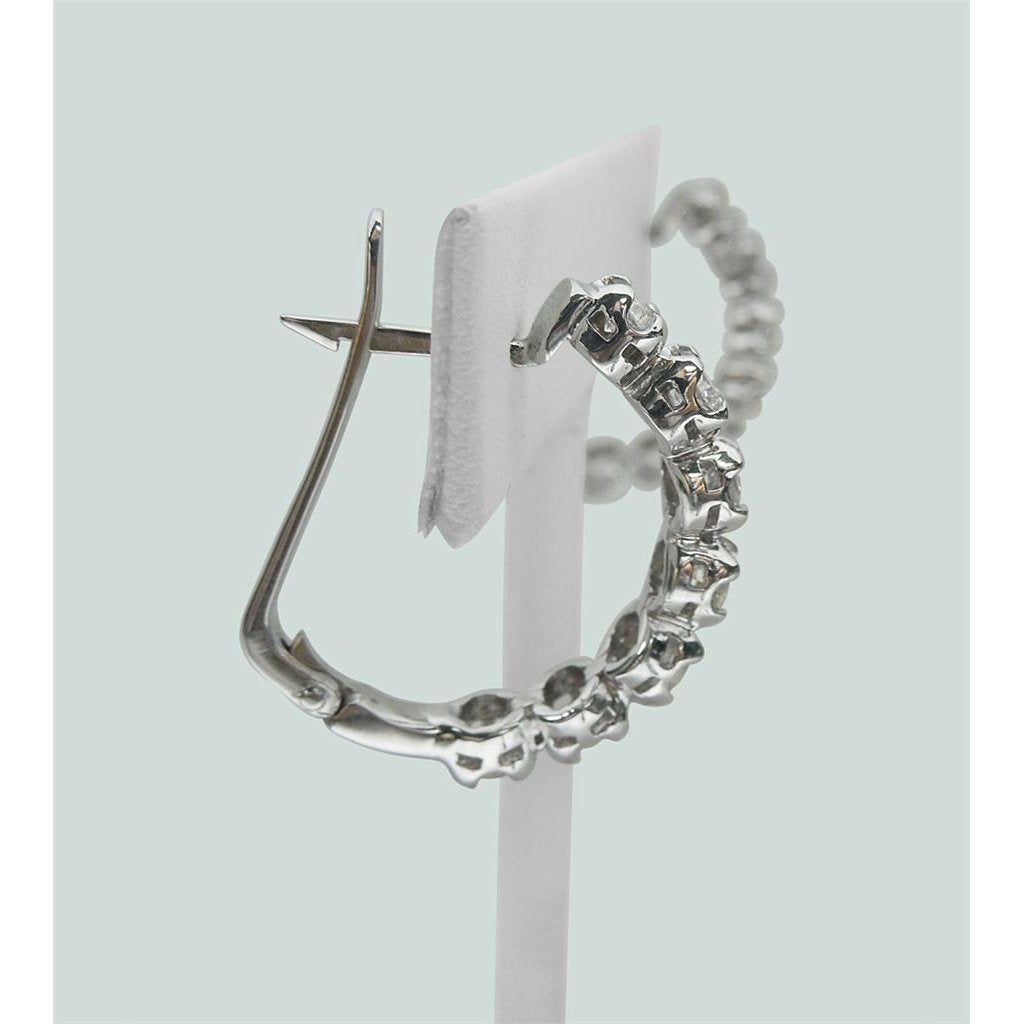 2.5 Carats Round Genuine Diamond Lady Hoop Earring White Gold 14K