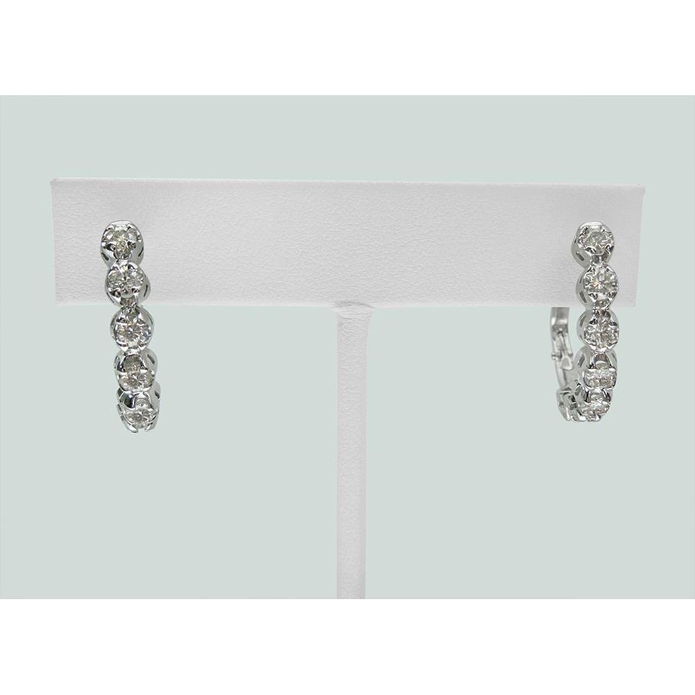 2.5 Carats Round Genuine Diamond Lady Hoop Earring Solid White Gold 14K