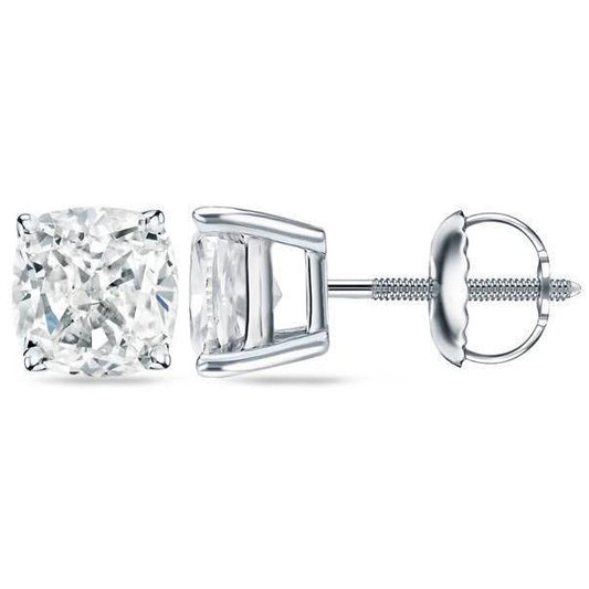 2.50 Carats Genuine Cushion Cut Diamonds Ladies Studs Earring White Gold 14K