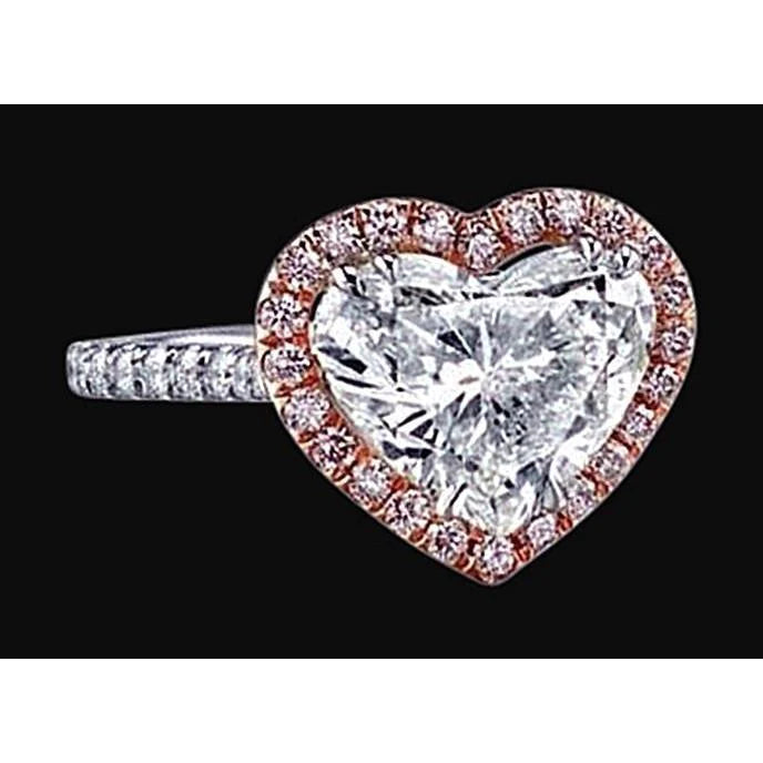 2.50 Carats Heart Center Natural Diamond Halo Ring Two Tone Gold 14K Jewelry