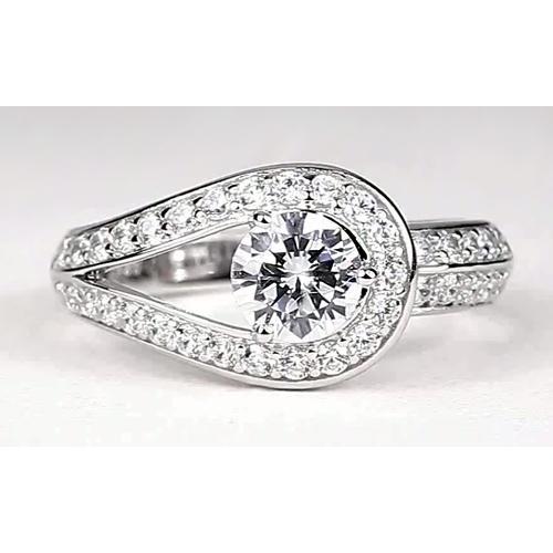 2.50 Carats Real Round Diamond Ring Unique Shank Style White Gold 14K