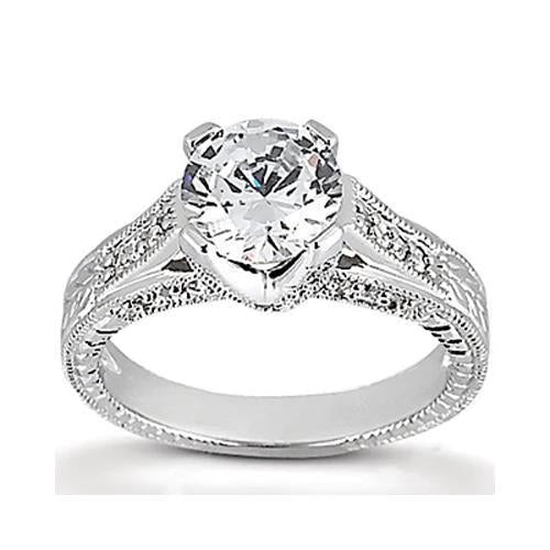 2.50 Carats Round Diamond Engagement Ring Milgrain Vintage Style