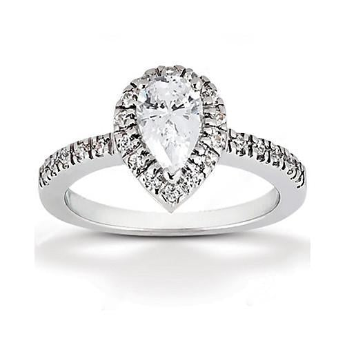 2.50 Carats Royal Engagement Ring Halo Pear Real Diamond