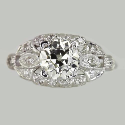 2.50 Carats Solitaire Ring Old Cut Genuine Diamond With Accents Vintage Style