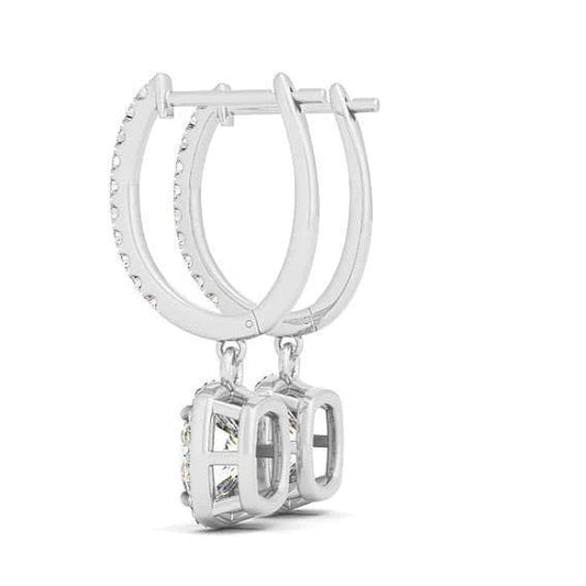 2.50 Carats Sparkling Cushion & Round Real Diamonds Dangle Earrings