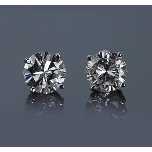 2.50 Carats White Gold 14K Prong Round Real Natural Earth Mined Diamond Stud Earring F Vs1