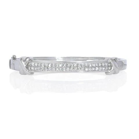 2.50 Ct Real Princess Cut Diamond Women Bangle 14K White Gold
