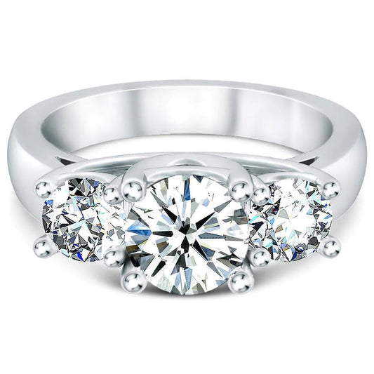2.50 Ct Round Three Stone Real Diamond Ring New White Gold 14K