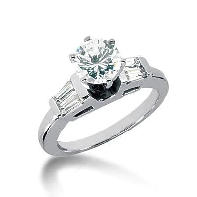 2.51 Carat Round & Baguette Real Diamond Three Stone Ring New