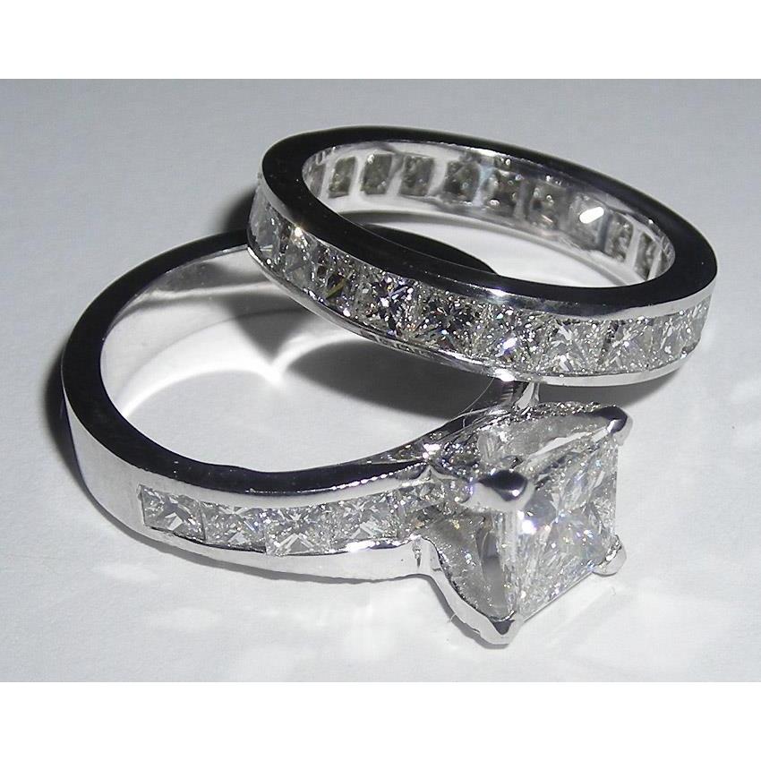 Princess Cut Pave Genuine Diamond Engagement Ring Set