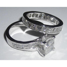 Princess Cut Pave Genuine Diamond Engagement Ring Set